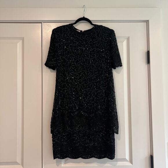 Vintage Brilliante‎ by J.A. Silk Beaded Formal Dress Black Sequins Size Small - Picture 1 of 11